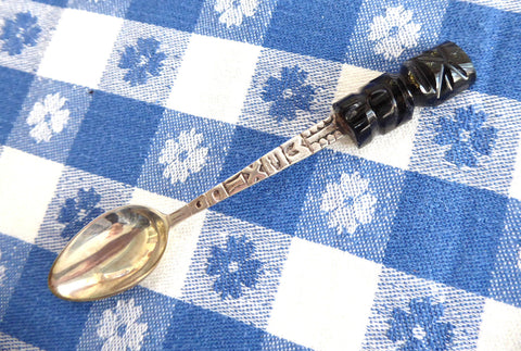 Spoon Sterling Silver And Carved Onyx Mexico Souvenir 925 Marked Coffee Spoon