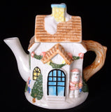 Christmas Teapot Ceramic Church Snow Covered Holiday Santa Holiday Fun 1970s