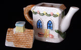 Christmas Teapot Ceramic Church Snow Covered Holiday Santa Holiday Fun 1970s