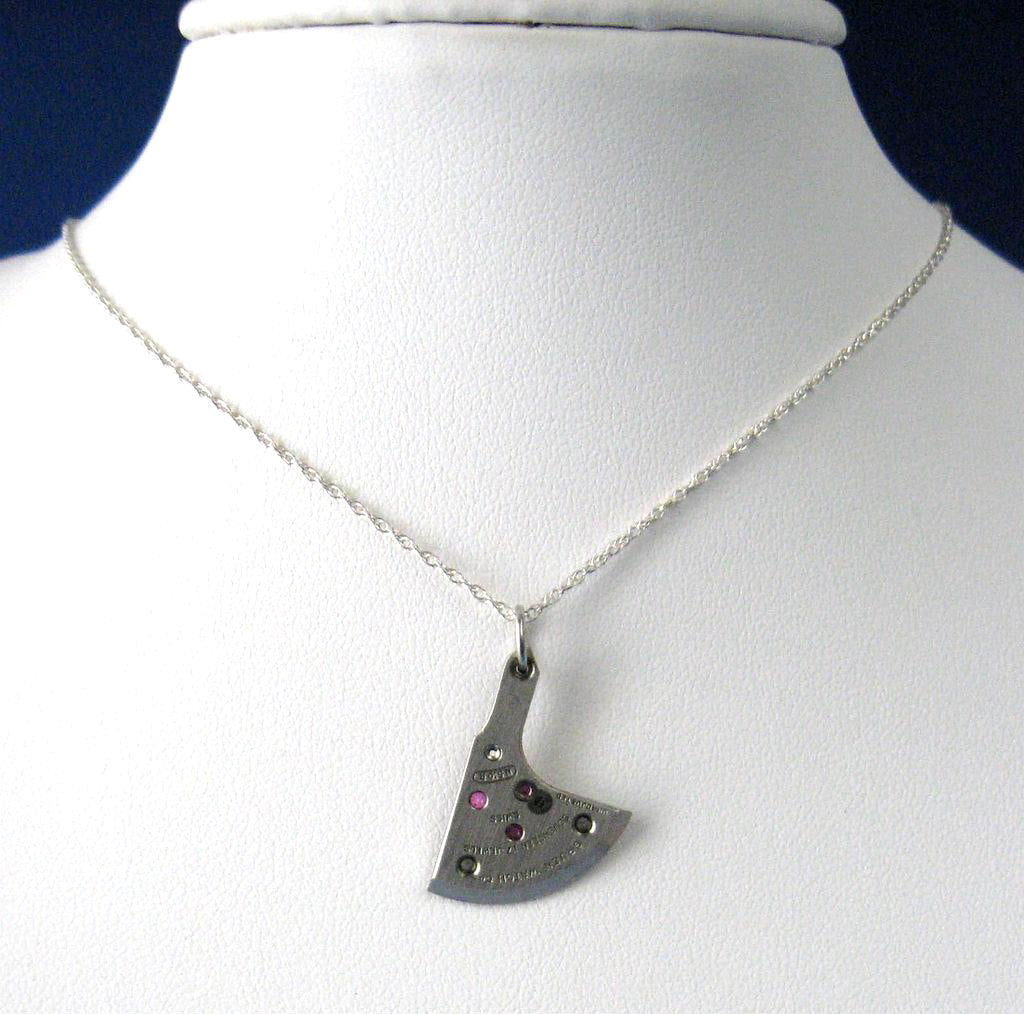 Vintage Watch Part Necklace Steampunk Jewels Rubies Sterling Silver Ch
