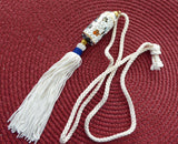 Cylinder Necklace Cloisonne Enamel Opens Long White Silk Cord Vintage 70s