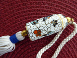 Cylinder Necklace Cloisonne Enamel Opens Long White Silk Cord Vintage 70s