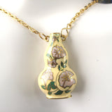 Yellow Cloisonne Enamel Vase Pendant Necklace Double Sided Lavender Flowers
