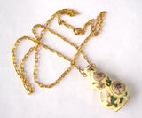 Yellow Cloisonne Enamel Vase Pendant Necklace Double Sided Lavender Flowers