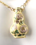 Yellow Cloisonne Enamel Vase Pendant Necklace Double Sided Lavender Flowers