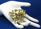 Yellow Rhinestones Gold Fleur de Lis Brooch Pin 1950s Pin Starburst French Chic