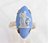 Boxed Ring Wedgwood Blue Jasper Ceres Cupid Sterling Silver JW London 1973 Elegant
