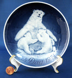 Bing And Grondahl Mothers Day Plate 1974 Mother Bear And Cub Boxed Blue White