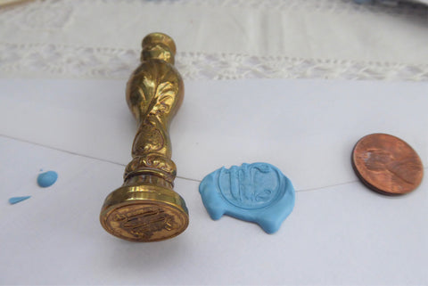 Wax Stamp Thistle Finial English Brass Initial M Seal 1920s Elegant Correspondence