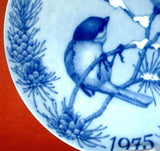 Christmas 1975 Chickadees Plate Grafburg Germany Birds Blue And White