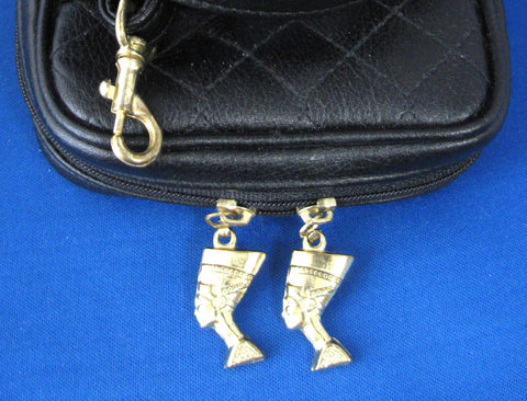Purse King Tut Nefertiti Zipper Pulls Purse Egyptian Revival Shoulder Bag 1975