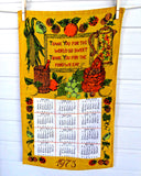 Linen Blessing Calendar Towel 1975 Dish Towel Gold Avocado Green Orange Retro Kitchen