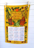 Linen Blessing Calendar Towel 1975 Dish Towel Gold Avocado Green Orange Retro Kitchen