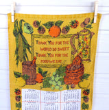 Linen Blessing Calendar Towel 1975 Dish Towel Gold Avocado Green Orange Retro Kitchen