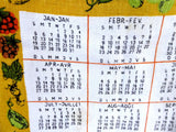 Linen Blessing Calendar Towel 1975 Dish Towel Gold Avocado Green Orange Retro Kitchen
