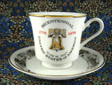 USA Bicentennial Cup And Saucer 1976 Metallic Gold Liberty Bell Porcelain