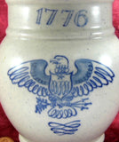 USA Bicentennial Tea Canister Caddy Stoneware Blue On White Eagle 1776-1976
