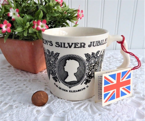 Queen Elizabeth II Mug Black Transferware Silver Jubilee 1977 New With Tags Masons