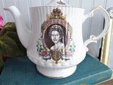 Teapot Queen Elizabeth II 1977 Silver Jubilee Queens Rosina English Bone China Royal Memorabilia