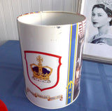 Tea Tin Queen Elizabeth II Silver Jubilee 1977 England Red Blue Cylinder Biscuit Tin