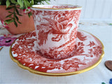 Red Aves Cup And Saucer Royal Crown Derby 1978 Birds Demitasse Charming Red White
