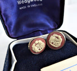 Wedgwood Earrings Sterling Silver Jasperware Terracotta Clip English Hallmarks 1979 JW