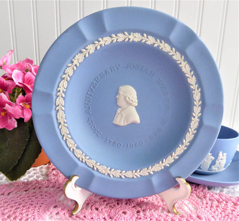 Wedgwood Blue Jasperware Shallow Bowl 1980 Josiah Wedgwood 250th Anniversary 7 Inch