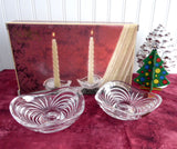 Pair Lead Crystal Candleholders Swirled RCR Italy Vintage 1980s Dinner Party Boxed