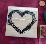 Country Shabby Rubber Stamps 2 Wood Mounted 1 Rubber Teapot Heart Wreath Rose Bush Invitations