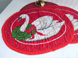 Holiday Placemats Christmas Goose Pair Hand Made 1980s Quilted Table Linens Holiday Dinner