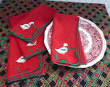 Christmas Goose Red Napkins Set of 4 Linen Dinner Napkins 1980s Holiday Tea Party