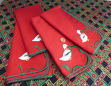 Christmas Goose Red Napkins Set of 4 Linen Dinner Napkins 1980s Holiday Tea Party