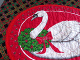 Christmas Goose Placemats Hand Made Set of 4 1980s Quilted Table Linens Holiday Dinner