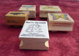 Set of 5 Rubber Stamps Teddy Bear Balloons Butterfly Special Goose Wood Mounted Invitations