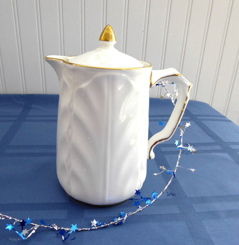 Hot Water Pot Aynsley Golden Crocus Chocolate Pitcher Teapot White And Gold 1985-1989