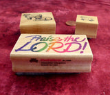 Christian Rubber Stamps Wood Mounted Set of 3 Lamb Sheep Praise The Lord Invitations