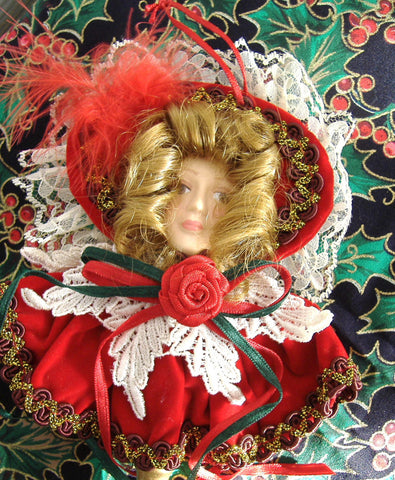 Christmas Ornament Fan Ornate Victorian Lady Red Velvet 1980s Victorian Style Decor Gold Handle