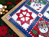 Christmas Quilt Tile Trivet Retro Country Snowman Mid Century 1980s Wood Frame