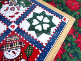 Christmas Quilt Tile Trivet Retro Country Snowman Mid Century 1980s Wood Frame