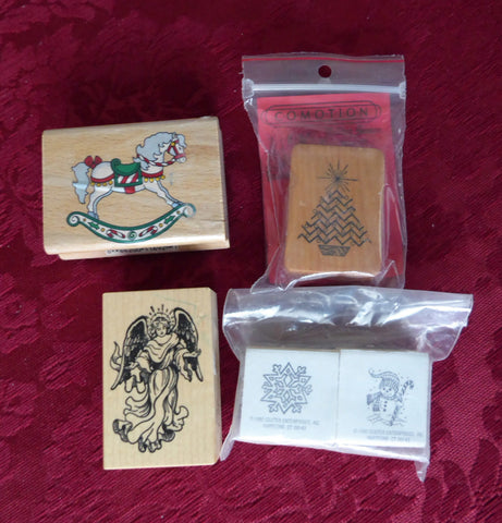 Christmas Rubber Stamps Holiday Designs set of 5 PSX Angel Tree Snowflake Invitations