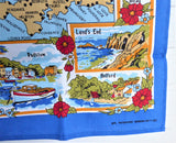 Tea Towel Cornwall Blue Border Map Villages 1980s Looe Truro Falmouth