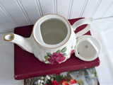 Crown Dorset Burgundy Rose Teapot Royal Patrician English Tea For Two 10 Ounces Red Roses