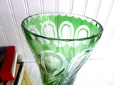 Vase Green Glass Green And Clear Cased Czechoslovakia 1980s Large Swirl Pattern
