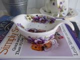 Tea Strainer And Bowl Violets 1980s Tea Leaf Strainer And Drip Catcher English Bone China