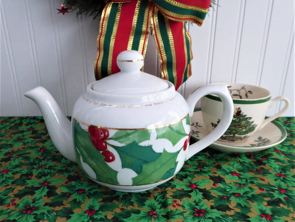 Holly Teapot Christmas Scripture Romans 15:13 Dayspring 22 Ounce Tea P ...
