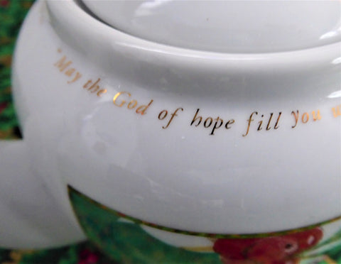 Holly Teapot Christmas Scripture Romans 15:13 Dayspring 22 Ounce Tea P ...