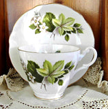 Leaves And Blossoms 1980s Cup And Saucer Royal Ascot English Bone China