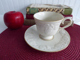 Lenox Fruits Of Life Cup And Saucer Embossed Fruit White And Gold 1980s