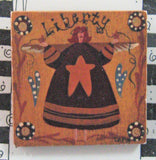 Wood Liberty Angel Brooch Pin Folk Art Country Artisan 1990s Hand Painted