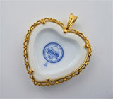 Hand Painted Orchid Porcelain Pendant 1980s Blue And White Heart 24kt Gold Plated Danbury Mint
